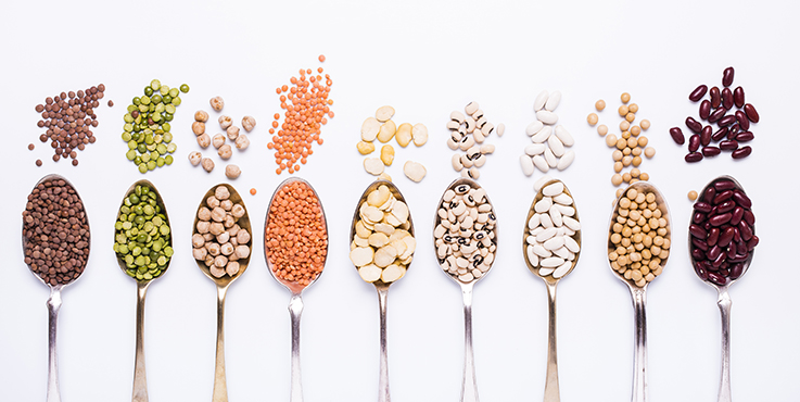 Legumes and beans on spoons