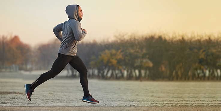Man running on cold morning