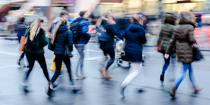 People walking in city during winter