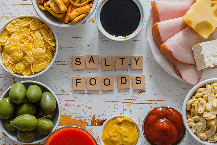 A selection of common foods that contain very high quantities of salt